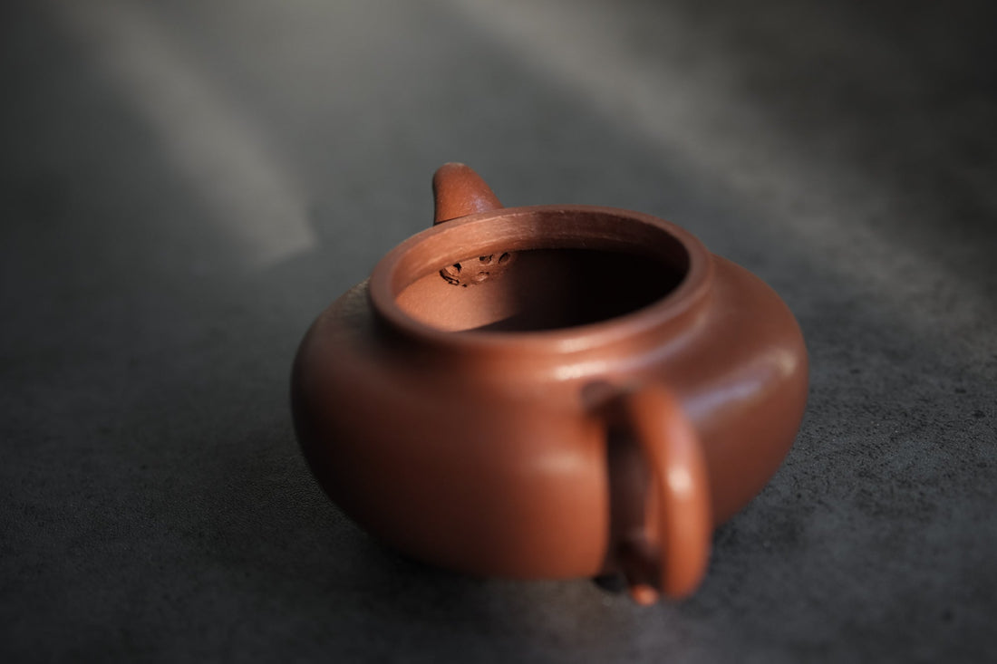 Fanggu 仿古 - Yixing Teapot in Zhuni Red Clay - Eastern Leaves