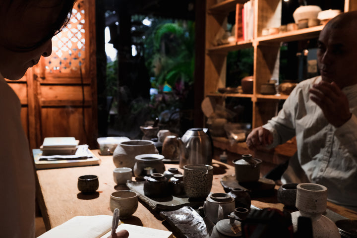 Dai teaware in the artist studio in Xishuangbanna, Yunnan, china, tea table with handcrafted teaware pottery