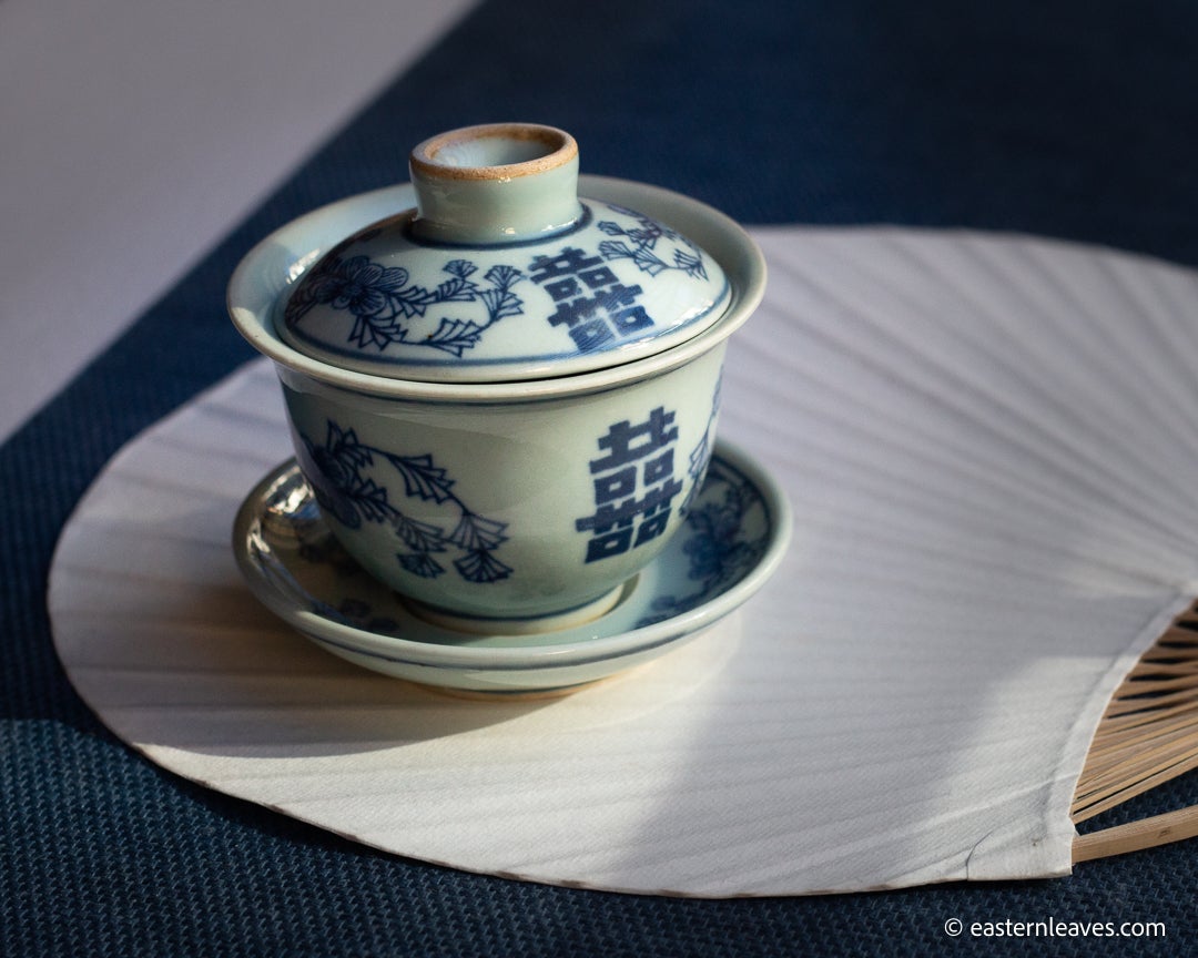 Gaiwan with blessing character, vintage Chinese gaiwan for brewing loose-leaf tea in gongfucha