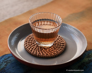 Jinmudan rock tea Wuyishan yancha, from Banyan premium area farmer, in glass cup teaware