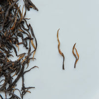 Chinese loose-leaf red and black tea Qimen Jinzhen, handcrafted Keemun tea, for gongfucha, with leaves detail