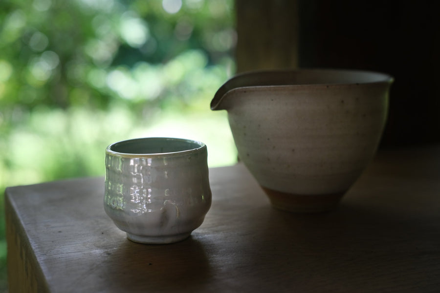 Dai minority cup handmade in Yunnan, China, for gongfucha tea ceremony  -  handcrafted with natural soil and clay, grey, white, 50ml